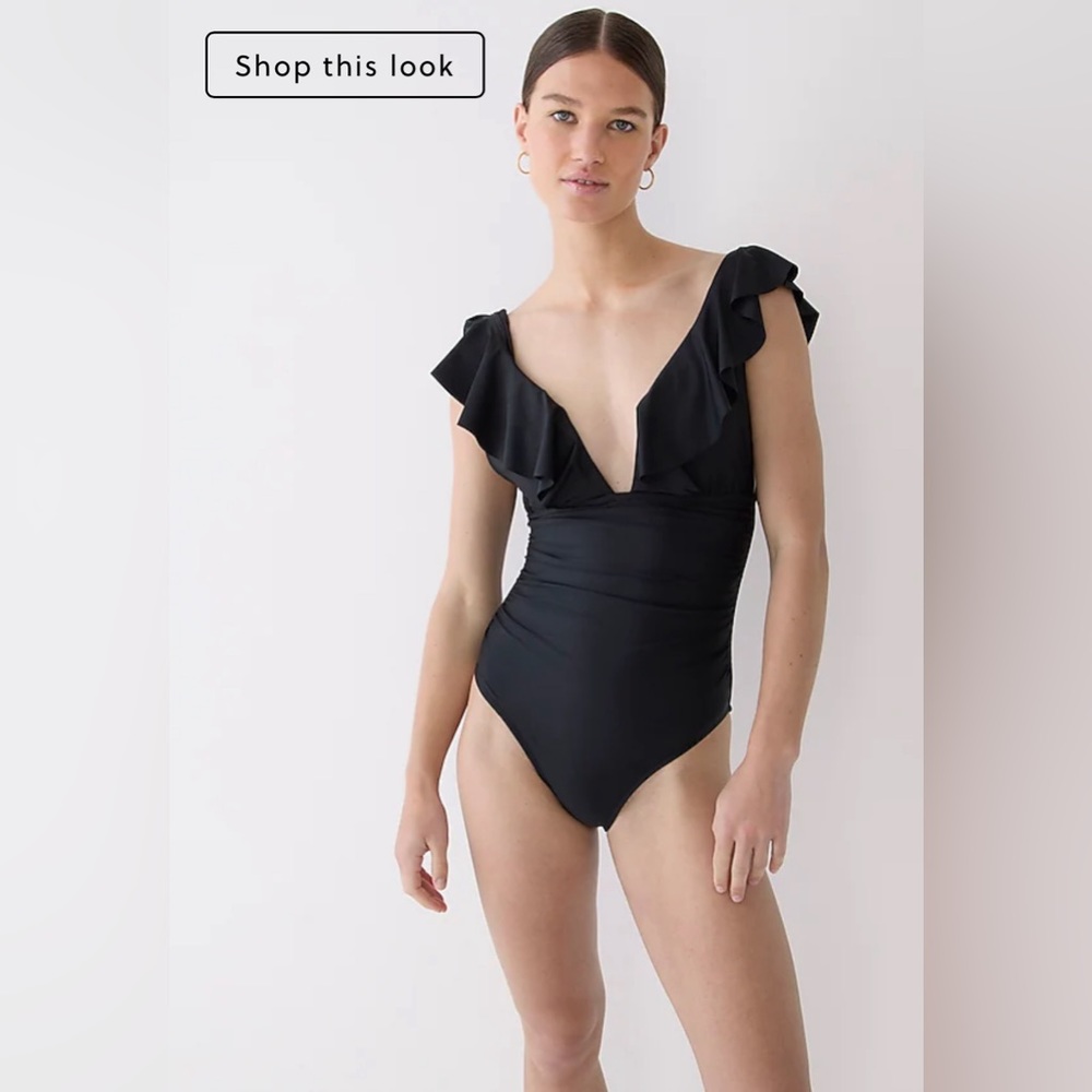 NWT J.Crew Ruffle V-neck ruched one-piece swimsuit, size 12, BP222